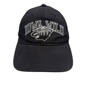 Iowa Wild AHL Hockey Hat Black Cotton Hook & Loop Adjustable Strapback EUC
